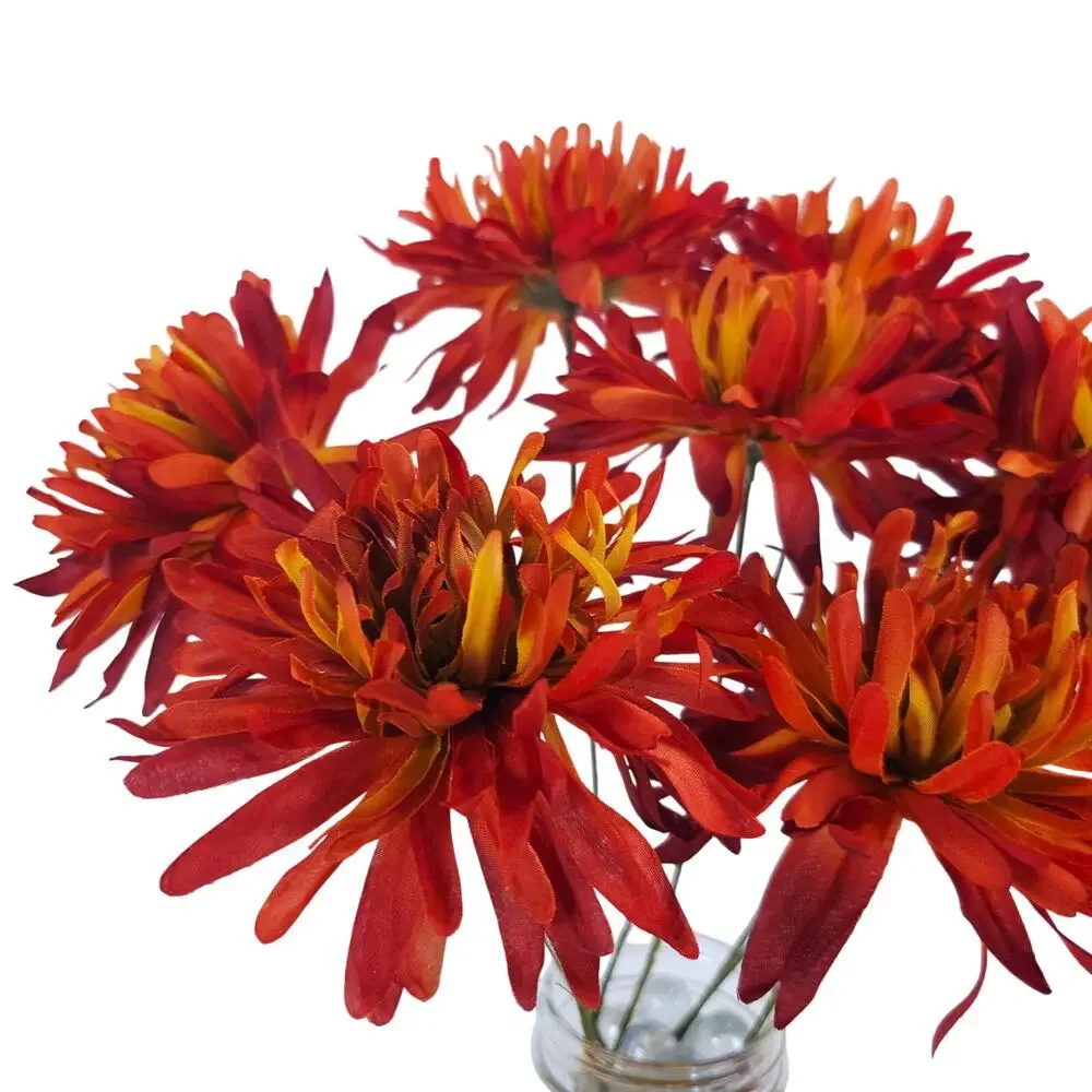 43 Pc Artificial Silk Fall Flower Stems Red Orange Yellow Floral Craft Decor Lot